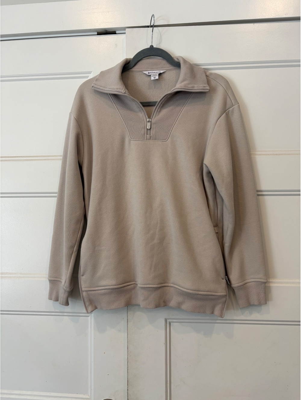 Athleta Quarter Zip Pullover XS Taupe Oversized Side Zip Sweatshirt